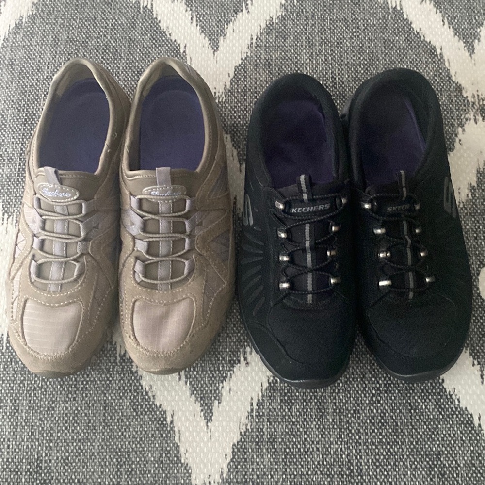Skechers slip on shoes Size 7 1/2 (2 pairs) one Black and one Taupe